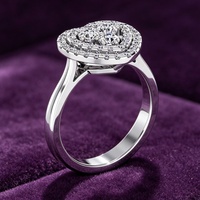 Bague tendance en argent 925 avec moissanite VVS en forme de cœur double halo pour femme, idéale pour les fêtes, les anniversaires, les fiançailles et les mariages