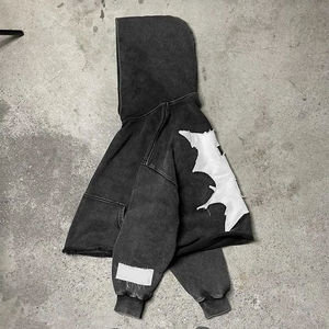 Venta al por mayor Terry Streetwear Heavyweight Oversized Patch Hoodie Manufacturers Custom Logo Applique Bordado Acid Wash Hoodie Hombres - Product Image 5