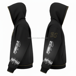 Heavyweight 370 GSM Brossé Polaire Fermeture Éclair À Capuche Doux Couche Intérieure Noir Couleur Broderie Logo Personnalisé Conception Basics À Capuche - Product Image 4