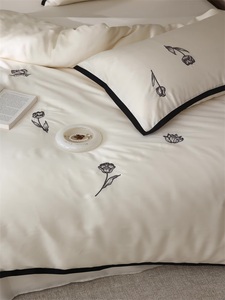 ผ้าปูที่นอนซาติน100% ชุดดอกเที่ยงคืนสไตล์โมเดิร์นพร้อมผ้าลินิน - Product Image 4