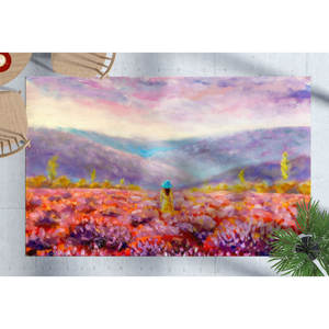 Tapis imprimé - Femme dans un champ de fleurs, tapis peint, avec poils doux - Product Image 1