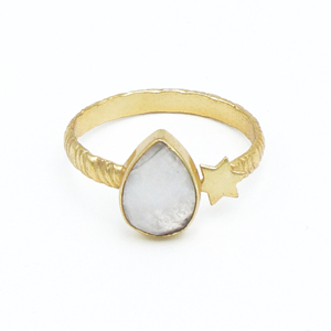 Best Quality Rainbow Moonstone Pear <b>Ring</b> | 18K Gold Plated <b>Adjustable</b> Handmade Brass Jewelry | Wedding Fashion From India - Product Image 1