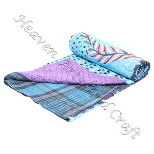 Indio Reversible cosido a mano pesado Kantha edredón Gudari GD078 viejo Sari manta parche trabajo algodón relleno Kantha edredón Gudari - Product Image 5