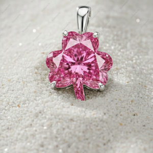 Colgantes y Dijes de Joyería Fina de Plata de Ley 925 Chapados en Oro con Trébol Rosa Navideño de Lujo, Diamante Cultivado en Laboratorio con Certificación GIA VVS - Product Image 2
