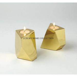 Set of 2 Gold Plated Solid Brass Luxury Candle <b>Holder</b> Premium Quality Customized Shape and Size Metal <b>Candlestick</b> <b>Holders</b> - Product Image 1