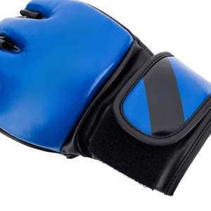 ถุงมือครึ่งนิ้วสีน้ำเงินหนังสีดำระบายอากาศถุงมือศิลปะการต่อสู้การจัดการแข่งขันการต่อสู้แบบมืออาชีพ - Product Image 4