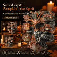 Ukiran dewa pohon labu kristal alami, dekorasi kristal yang wajib dimiliki untuk Halloween, ukiran kristal yang dipoles.