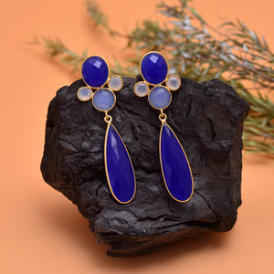 Pendientes de Plata de Ley Chapados en Oro Blanco y Azul de Moda, Joyería de Lujo Gruesa para Aniversario - Product Image 3