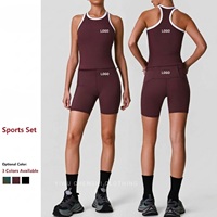 Ensemble de yoga taille haute pour femme, débardeur sans manches et short de cyclisme rehausseur de fessiers, tenue d'entraînement ultra-élastique à séchage rapide pour la course à pied