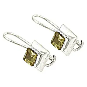 Boucles d'oreilles pendantes carrées en argent 925 avec perle d'eau douce, bijoux vintage plaqués or pour femmes, pierre principale en citrine, qualité cadeau - Product Image 3
