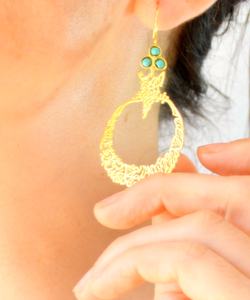 Pendientes colgantes de gota dorada a la moda, joyería de aleación de Zinc étnica etérea con acento de diamante de estrella de media luna de caligrafía Islámica - Product Image 6