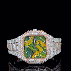 Montre carrée en acier inoxydable blanc style hip-hop sport, entièrement sertie de pierres avec des finitions dorées pour la mode streetwear, vente chaude - Product Image 1