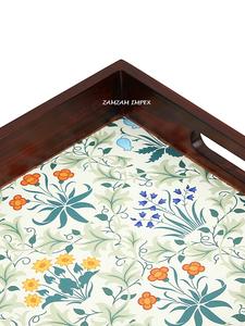 Handcrafted Wooden Serving Tray with <b>Handle</b>, <b>Pull</b>-Out Drawer, and Floral Print Base for Dining, Kitchen, and Organizing Use - Product Image 4