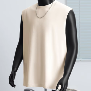 Wash Vintage 100% Chaleco de algodón Logotipo personalizado Oversized Street Color sólido Camiseta de manga suelta para hombres - Product Image 3