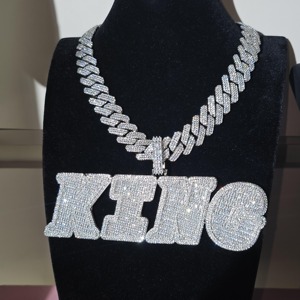 New Arrival Baguette VVS Moissanite Diamond <b>Gold</b> Plated 925 Silver Italic Letter Pendant <b>Necklace</b> Cuban Chain For <b>Men</b> Fashion - Product Image 1