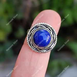 Sparkling Lapis Lazuli Engagement Gift <b>Ring</b> 925 Sterling Silver Jewelry Blue Gemstone Inlay Brides' <b>Statement</b> Jewelry IGI - Product Image 4