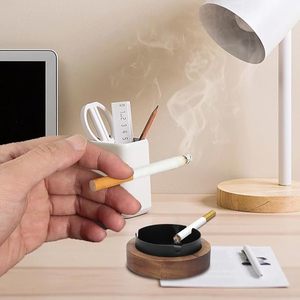 Cenicero Redondo Portátil Clásico de Madera con Tapa Personalizada para el Hogar, Oficina o Sala de Estar, para Fumadores - Product Image 2