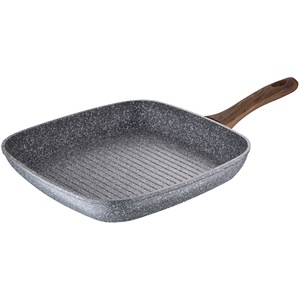 Padella grill in alluminio forgiato 28x28cm, zone di cottura a induzione, rivestimento interno ed esterno effetto marmo, manico effetto legno, Daimiel - Product Image 1