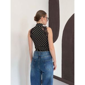 เสื้อแขนกุดคอเต่าลายจุดพร้อมรายละเอียดลูกไม้ - [object Object] - Product Image 5
