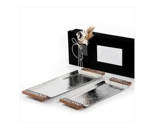 Lot de 2 plateaux de service en chocolat de différentes tailles plateau de dattes à dessert en métal avec poignées idéal pour les mariages, les restaurants et les hôtels - Product Image 2