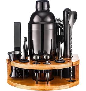 Ensemble de bar noir élégant avec support en bois Verres élégants pour les cadeaux de divertissement de bar à la maison et l'affichage moderne de l'Inde - Product Image 2