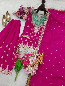 Nueva Colección de Salwar Kameez de Chinon Pesado con Lentejuelas de Diseño, Bordado a Mano, para Fiestas, Bodas, Diwali, Reversible y Sin Arrugas - Product Image 6