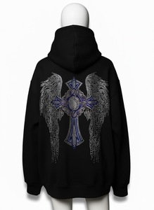 Sweat à capuche personnalisé en tissu polaire avec strass, prix direct usine, en polyester/coton, pour homme, hiver - Product Image 4