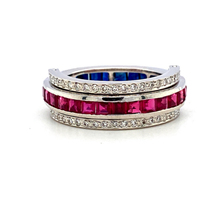 Bague réversible en saphir et rubis avec diamants pour femme, bijoux en or blanc 14K, pierres précieuses naturelles
