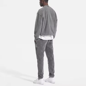 Gris foncé Vintage Stone Wash Sweatshirt 500gsm Heavyweight Distressed Acid Washed Mock Neck Hoodies DDP Shipping - Product Image 2