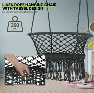 Beau macramé grand hamac en corde de coton noir balançoire coussin confortable fait à la main mobilier d'extérieur moderne écologique - Product Image 2