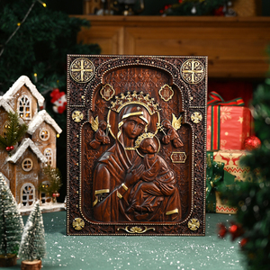 Arte Mural Cristiano Moderno para Exteriores, Icono de la Virgen de la Perpetua Ayuda, Tallado en Madera, Decoración Colgante con el Niño Jesús para el Hogar, Muebles de Cine en Casa - Product Image 1