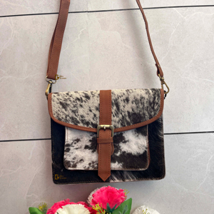 Bolso de mano con manta de cuero de vaca auténtica para mujer, elegante bolso informal con cierre de cremallera, impermeable, ligero - Product Image 1