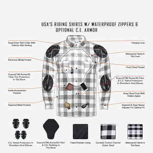 Camisa de Franela a Cuadros con Protección para Motociclistas GK para Hombre, Resistente al Viento, Impermeable, con Bolsillos de Almacenamiento, Armadura con Certificación CE, Reforzada y Retardante de Llama - Product Image 5