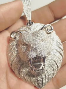 Majestueux tête de lion pendentif en argent sterling plein Moissanite éblouissant bijoux Hip Hop - Product Image 2