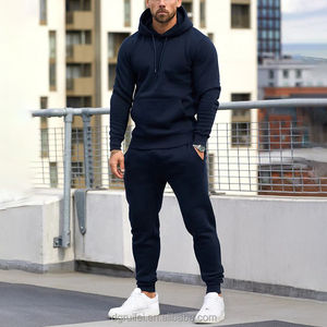 2025 Trend <b>Men's</b> Custom <b>Navy</b> Cotton <b>Fleece</b> Tracksuit Set Drawstring Hoodies & Jogger Pants Gym Wear Custom OEM Services - Product Image 6
