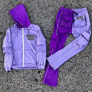 Survêtement pour homme avec logo personnalisé, style streetwear, blocs de couleur, jogging, survêtement à jambes évasées, sweat-shirts, survêtement, service OEM - Product Image 1