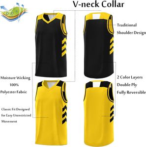 Camiseta de baloncesto atlética de poliéster 100% para hombre, uniforme de equipo de Hip Hop Reversible en blanco con mangas cortas de alta flexibilidad - Product Image 3