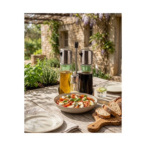 Glass <b>Spice</b> <b>Jar</b> <b>Set</b> 5-Piece with Stainless Steel Stand Oil Vinegar Salt Pepper Shakers - Product Image 2