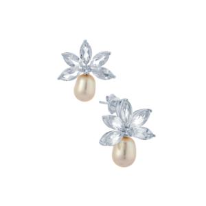 Pendientes de Perlas Cultivadas de Agua Dulce con Topacio Blanco en Plata de Ley - Product Image 1