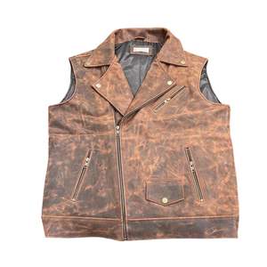 Veste de motard en cuir marron pour homme, veste de motard en cuir PU marron pour homme avec col à revers et détails matelassés - Product Image 4