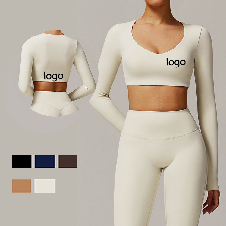 Tight Quick-drying Yoga Long-sleeved Women's V-neck Short Slim Top Running Sports Fitness T-shirt Sport Crop Tops for Women