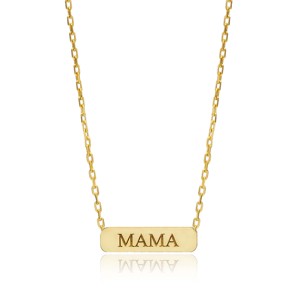 Pendentif de collier rectangulaire en argent sterling 925, fait main en Turquie, tendance, pour mariage, fiançailles et fêtes, modèle Mama Plain Charm - Product Image 3