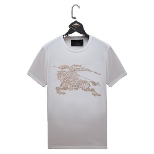 Men's White Short Sleeve T-Shirt with Rhinestone <b>Animal</b> Print O-Neck Regular Fit <b>Knitted</b> Fabric 100% Cotton Jersey Breathable - Product Image 3