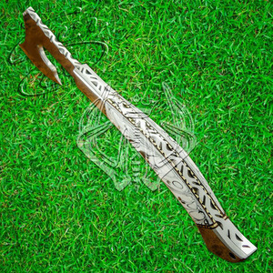 Hacha Barbuda personalizada de acero Tang D2 para caza, mango de resina Tomahawk, hacha Real con Funda de cuero, regalo Ideal - Product Image 5