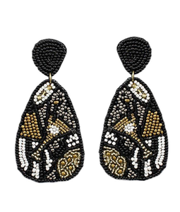 Pendientes circulares bordados con cuentas de moda hechos a mano de primera calidad Diseño elegante en marfil negro dorado de glowin fashion - Product Image 3