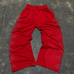 Custom Streetwear High Street Lightweight 100% Cotton <b>Jogger</b> Wide Straight Flare Men's Sweatpants Rhinestone <b>Baggy</b> - Product Image 1