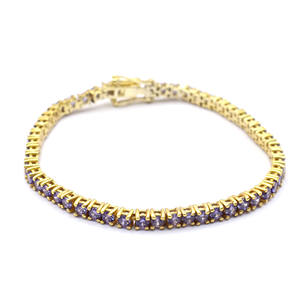 Pulsera DE TENIS chapada en oro de cuarzo amatista, pulsera de piedras preciosas de forma redonda con circonita cúbica, pulsera minimalista moderna para mujer - Product Image 2
