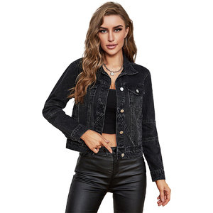 Venta al por mayor Otoño Invierno moda señora Slim Fit clásico Casual negro Denim ropa mujer Jeans abrigo chaqueta - Product Image 1