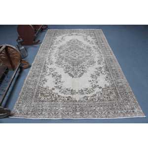 Alfombra Turca de 5.4x9.5 pies, Alfombra, Alfombra Ikat Gris de Lana - Product Image 1