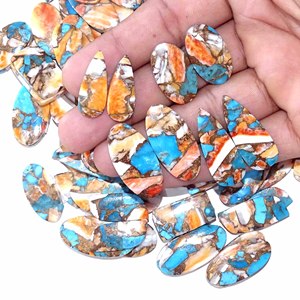 Haute qualité naturel épineux huître cuivre Turquoise paire Quartz pierre précieuse en vrac pour la fabrication de bijoux en gros cuivre Turquoise paire - Product Image 2